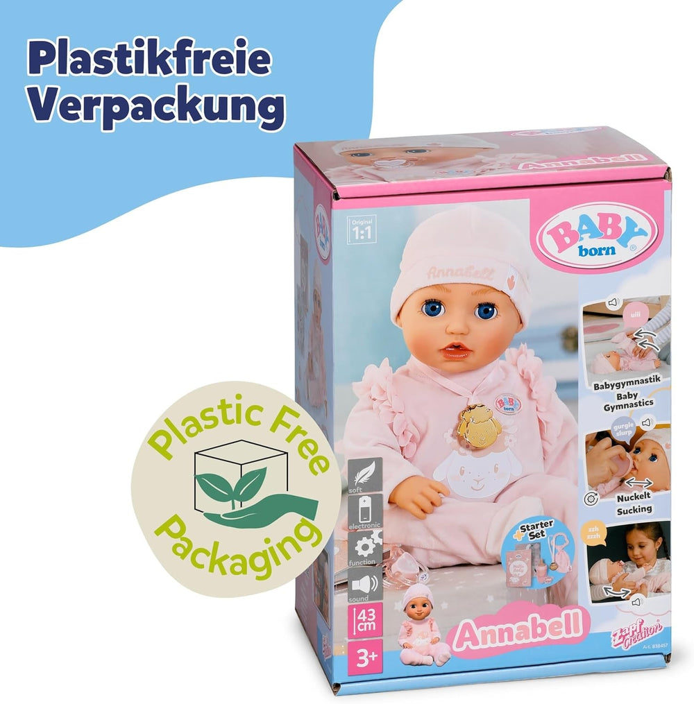 BABY Born Annabell 43 cm - Weiche Babypuppe mit 7 elektronischen Funktionen & Sound - Geeignet für Kinder ab 3 Jahren - Puppe inkl. Zubehör - Benötigt Batterien