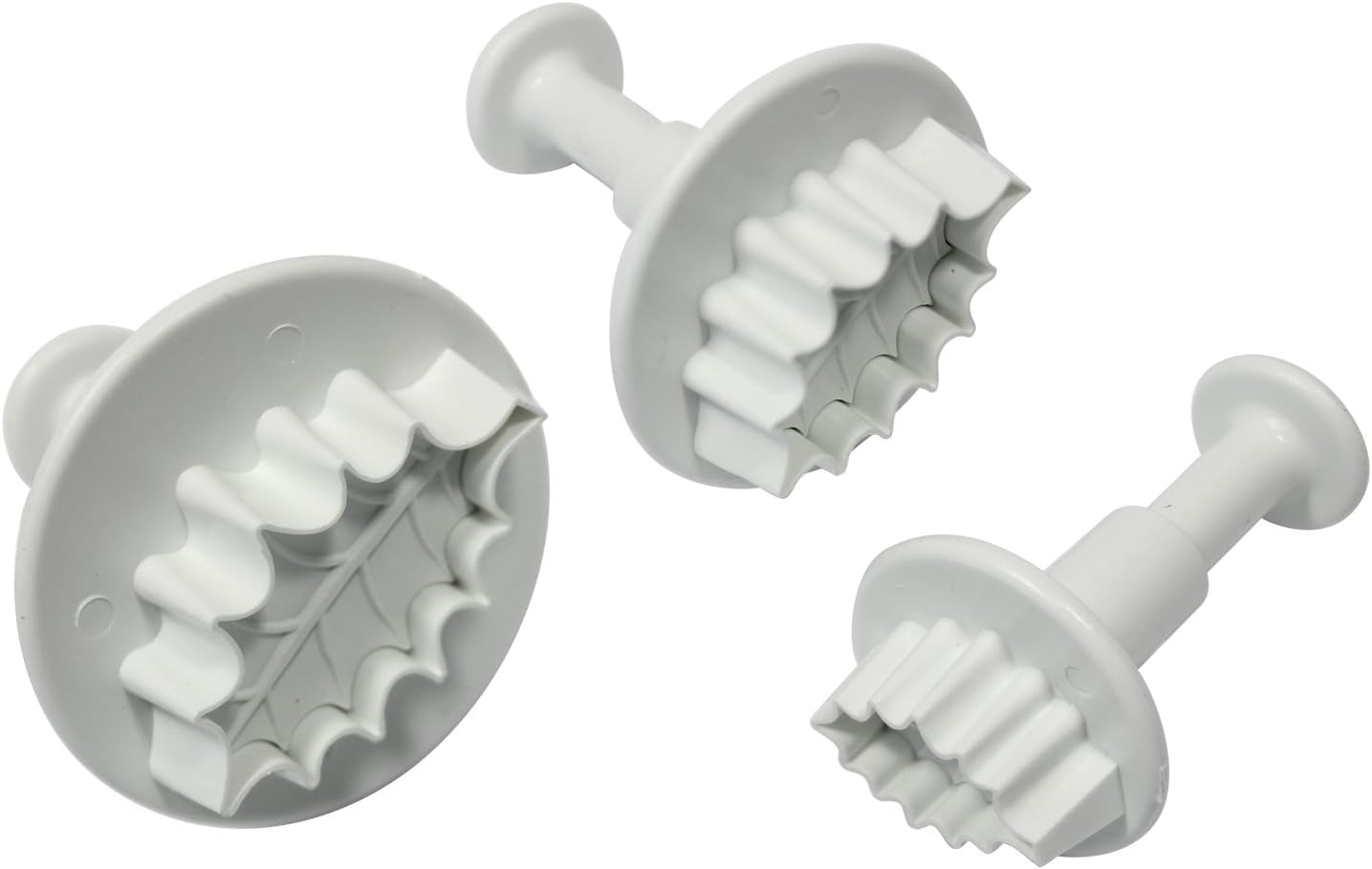 HL544 Matrices de gaufrage de feuilles Ilex nervurées, petites, moyennes et grandes, plastique, blanc, lot de 3