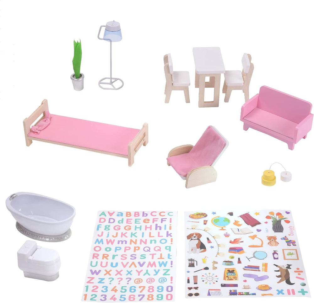 Olivia's Little World Dreamland Maison de poupée interactive en bois à 3 niveaux avec 13 accessoires de meubles de poupée Blanc TD-13632A