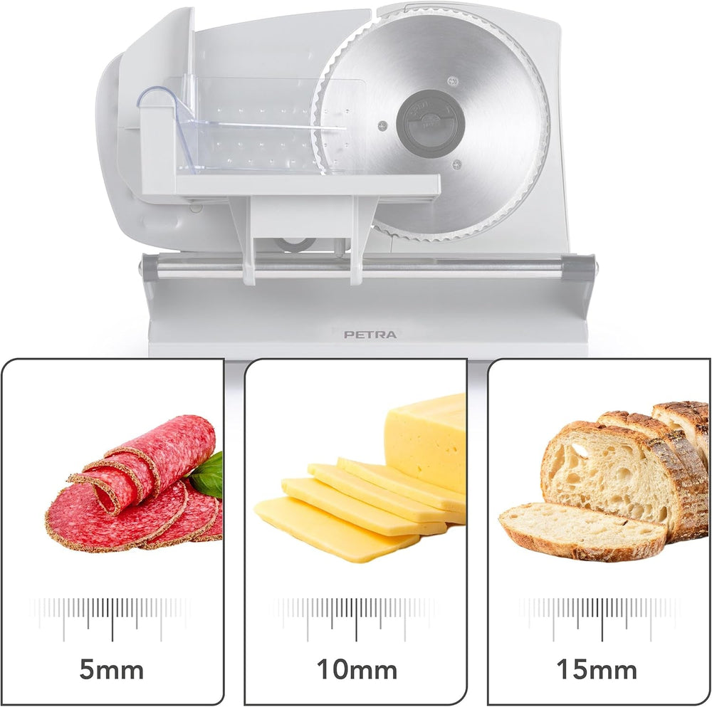 Petra PT4636VDE Trancheuse électrique multifonctionnelle, épaisseur de coupe 1-15 mm, 3 lames lisses en acier inoxydable Déchiqueteuses et trancheuses Naty Shop