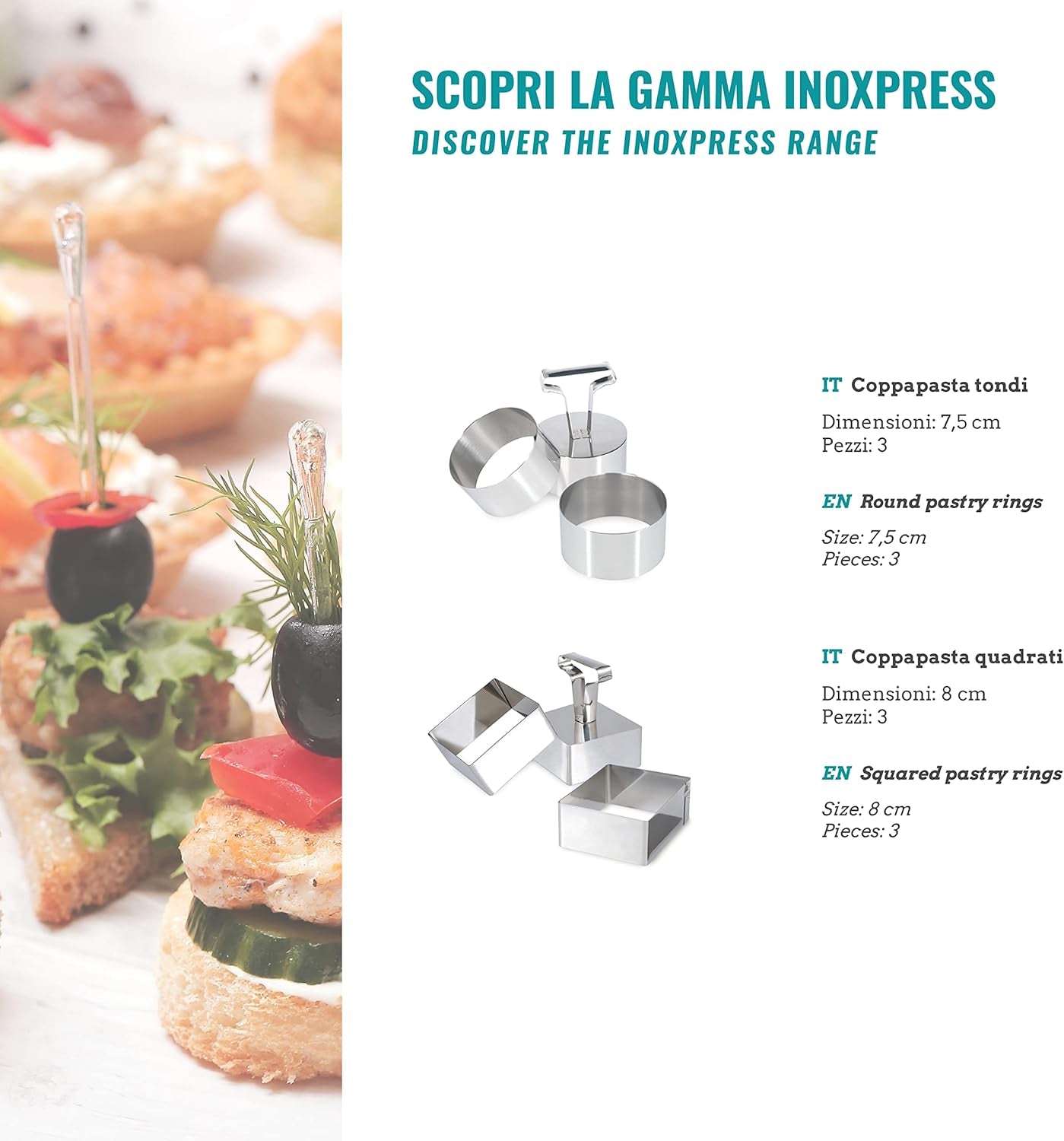 Boîtes à biscuits, 3 pièces, rondes, inox - 8 x 8 x 4 cm