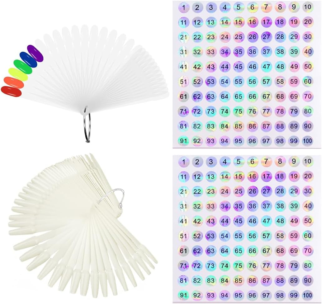 100 outils de nail art, pochoirs de nail art, tête ronde transparente et outils de ballet de couleur naturelle, livrés avec 2 autocollants numériques à paillettes 1-100