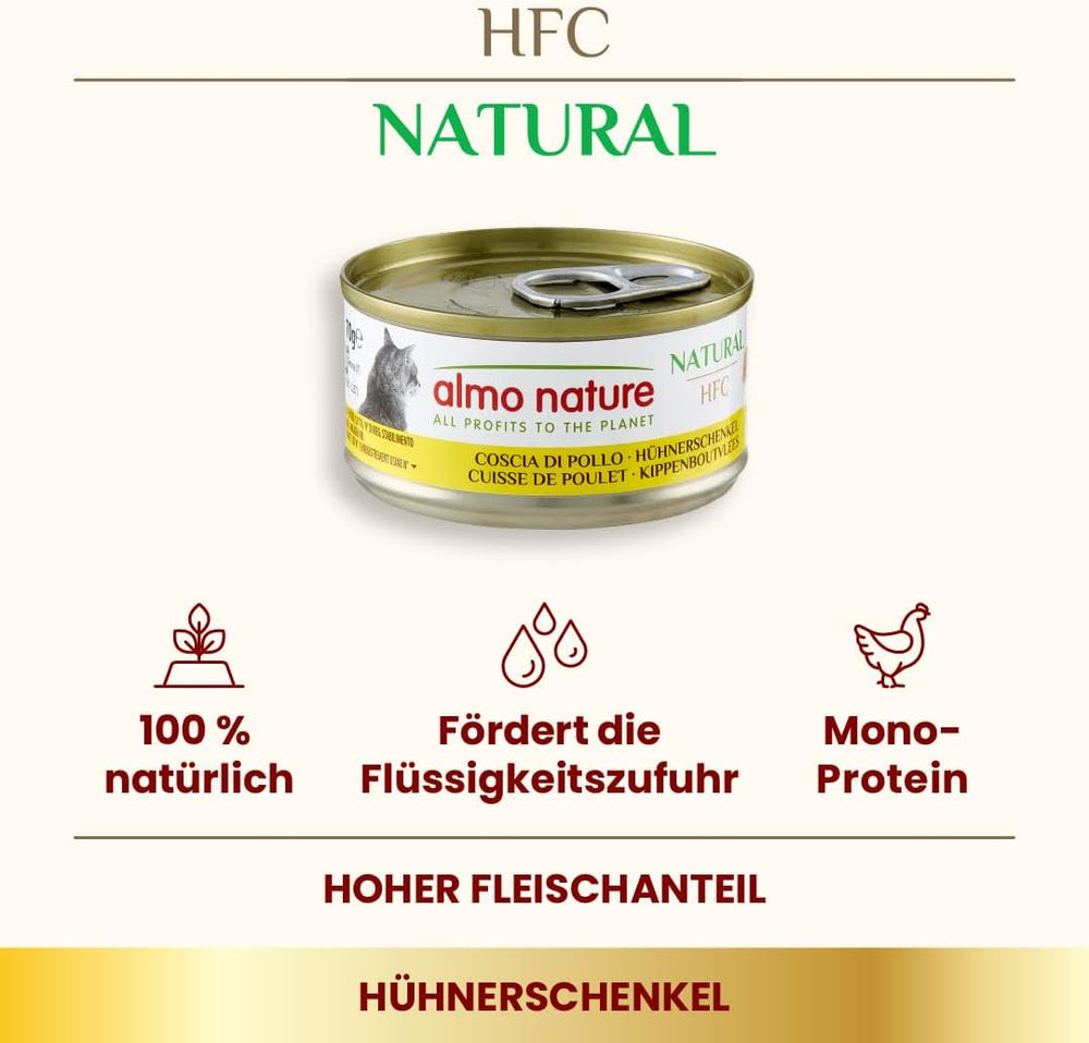 Almo Nature HFC Hrană umedă naturală pentru pisici - pulpe de pui, pachet de 24 (24 x 70g)