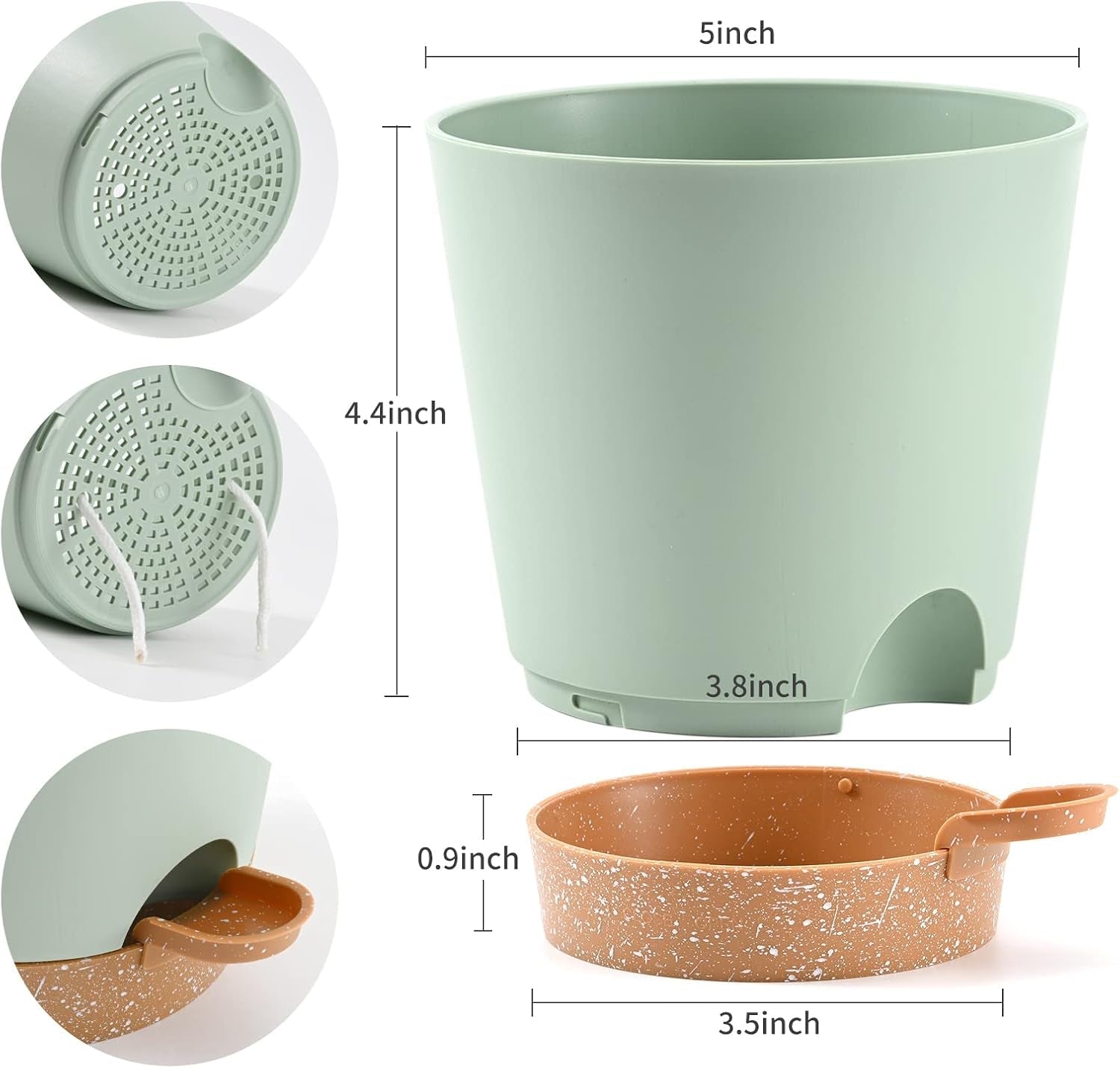 Pot de Fleur 6 Pièces 12,7 cm Jardinière à Arrosage Automatique Pot de Fleur intérieur extérieur à Drainage élevé avec Plateau de réservoir et Bord d'arrosage Jardinière de Jardin Jardin