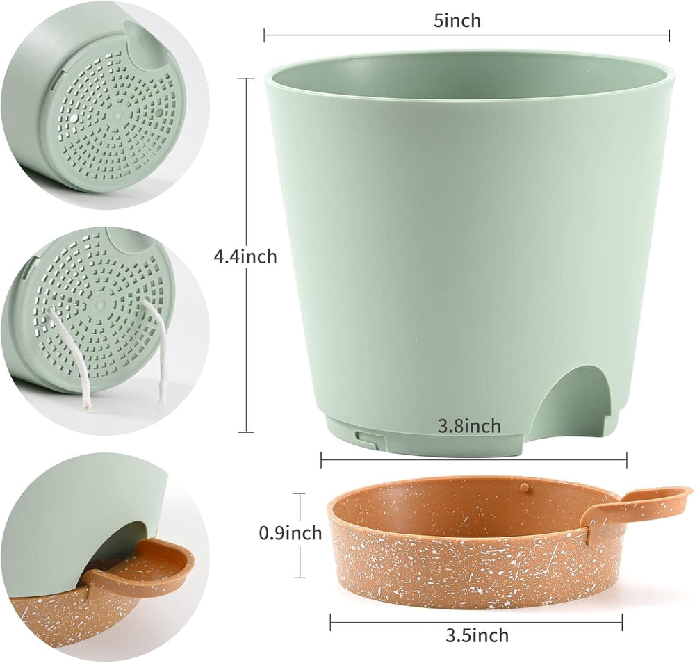 Pot de Fleur 6 Pièces 12,7 cm Jardinière à Arrosage Automatique Pot de Fleur intérieur extérieur à Drainage élevé avec Plateau de réservoir et Bord d'arrosage Jardinière de Jardin Jardin