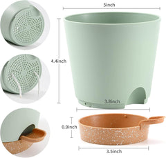 Pot de Fleur 6 Pièces 12,7 cm Jardinière à Arrosage Automatique Pot de Fleur intérieur extérieur à Drainage élevé avec Plateau de réservoir et Bord d'arrosage Jardinière de Jardin Jardin