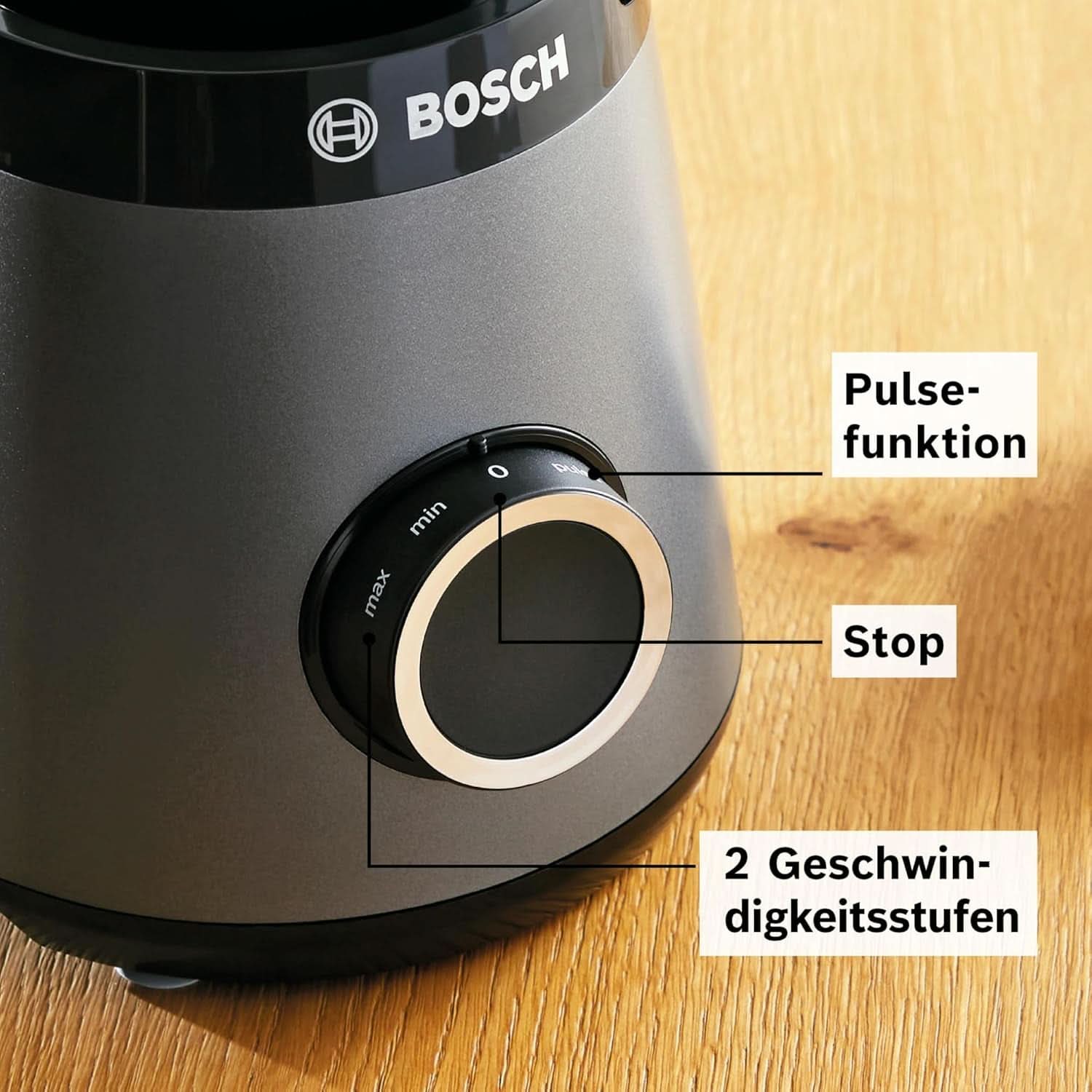 Bosch Batteur sur socle Vitapower Serie 4 MMB6177S, Edelstahl-Klingen Fabriqué en Allemagne, 1,5 L Thermosafe Glasbehälter, 0,6 L To-Go-Flasche, Stopfer, Universalzerkleinerer, 30 000 U/Min, 1200 W, Silver Kitchen Naty Shop