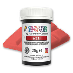 Colorant alimentaire Sugarflair Colourflex Extra Paste, rouge - Colorant alimentaire comestible pour crème au beurre, chocolat, pâte à sucre, glaçage, fondant, mélanges à gâteaux, pâte et plus - 25g