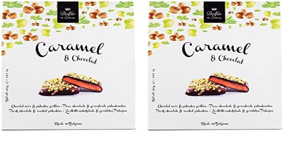 Dolfin Caramel & Ciocolată, fabricat în Belgia, 200 grame Bomboane de Ciocolata Naty Shop 2 x 200 grame Ciocolata cu fistic