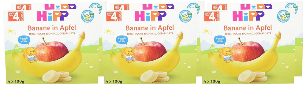 Hipp Fruits Bio, Bananes en compote de pommes, pack de 6 (6 x 400 g) Mère et Enfant Naty Shop