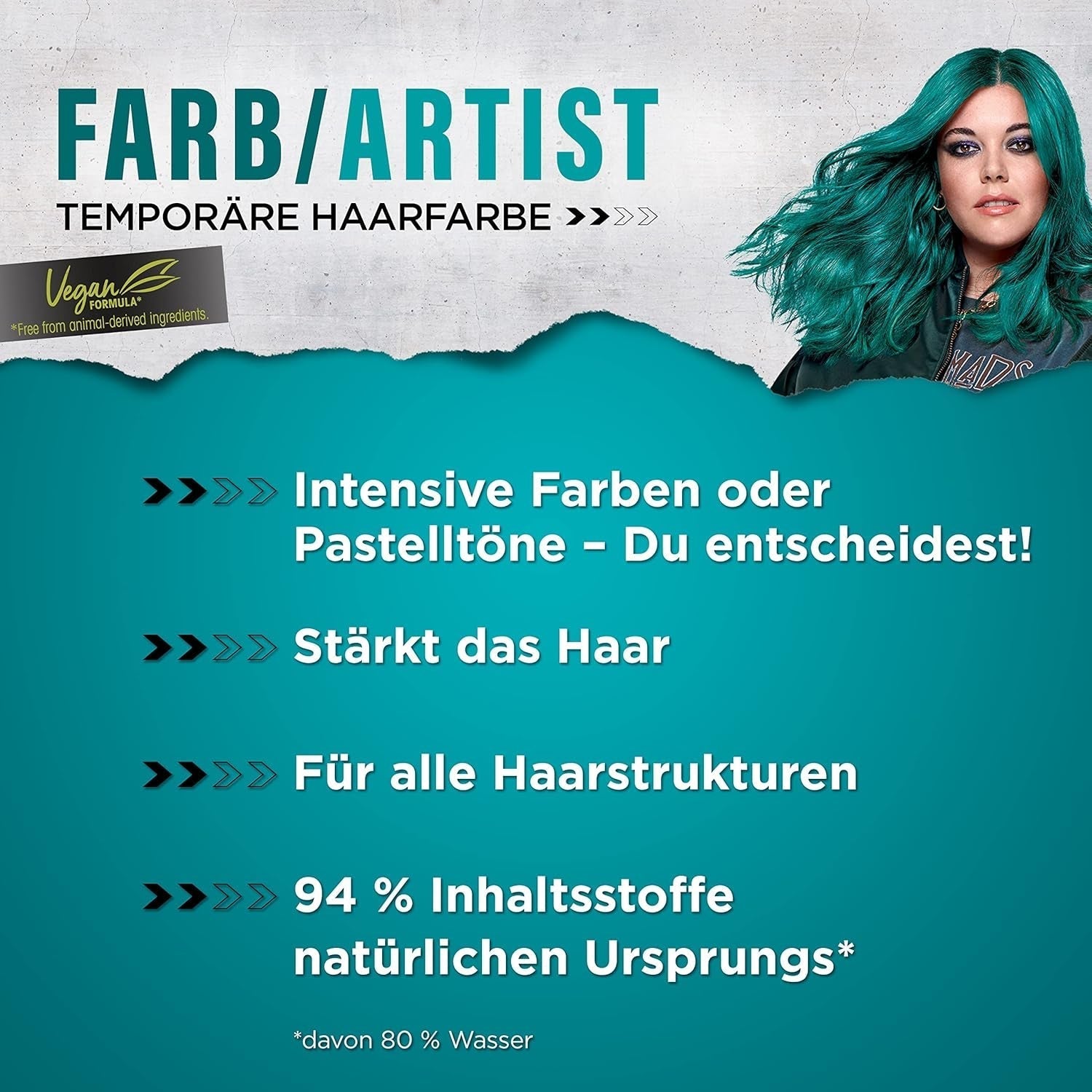 got2b Colour/Artist 097 Mermaid Green Niveau 2 (3x 80 ml), teinture capillaire temporaire fait briller les cheveux dans des couleurs intenses ou des tons pastel, la teinture capillaire dure 12-15 lavages, formule végétalienne Teinture capillaire Naty Shop