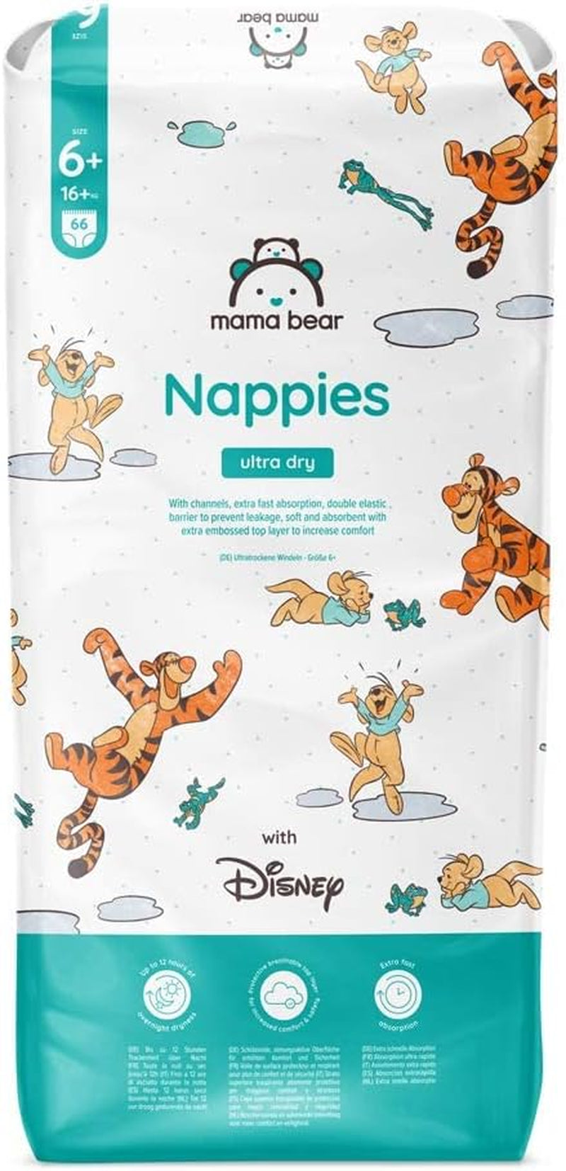 Marque Amazon : Mama Bear Disney Couches Ultra Dry, taille 3 (4-9 kg) – Boîte mensuelle, blanche, 172 unités (2 paquets de 86)