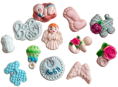 Set 12 decoratiuni comestibile din pasta de zahar, Botez Decoratiuni din Pasta de Zahar Naty Shop