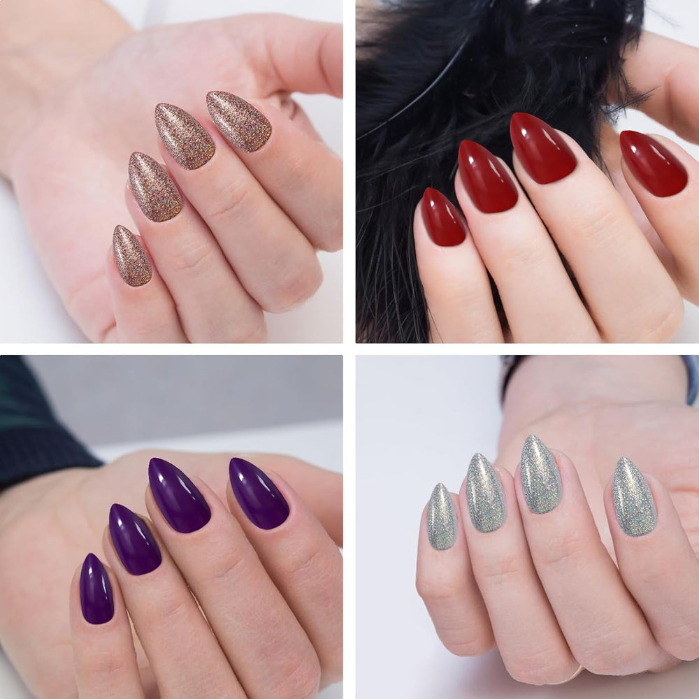 576 pièces ongles amande colle sur ongles courts paillettes colorées faux ongles ensemble faux ongles avec lime à ongles ongles ovales faux ongles pour les femmes