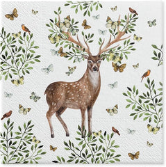 PAW - Serviettes 3 épaisseurs (33 x 33 cm) I 20 pièces I Parfaites pour les anniversaires d'enfants, les fêtes, les communions et les vacances I Serviettes en papier à motif de fête colorées I Animaux, Joie, Fête - Bois