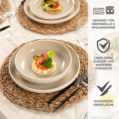 Moritz & Moritz CAVO service de table en grès pour 12 personnes, 36 pièces - Service de table moderne couleur sable - Service combiné facile d'entretien avec assiettes et bols - Service à café