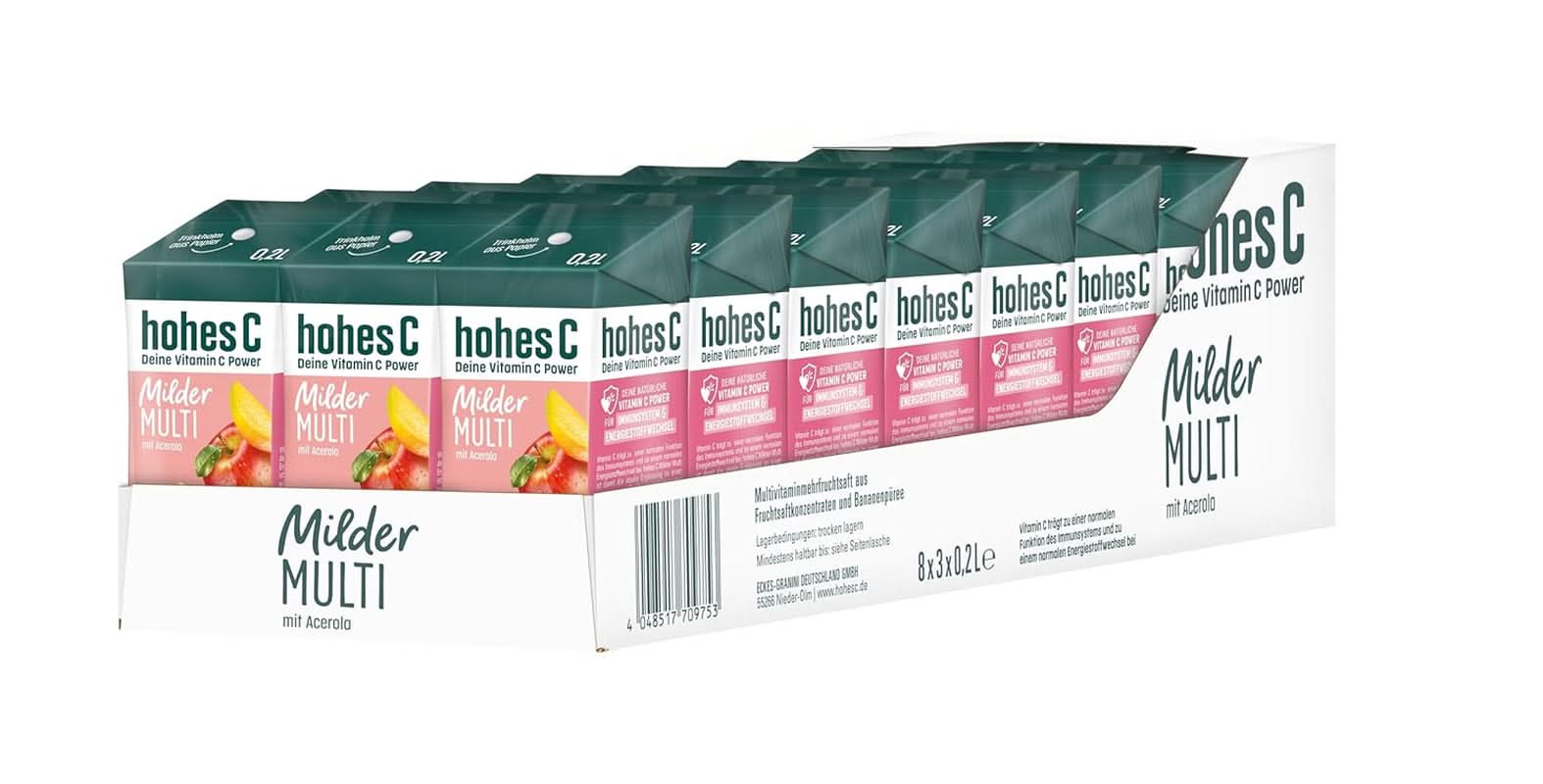High C Mild Multivitamin (1 X 1.5L), 100% suc, mere, portocale, acerola, mango, 7 vitamine, Fără zahăr adăugat conform legii, Mai puțin acid, Vegan Bauturi fara alcool Naty Shop