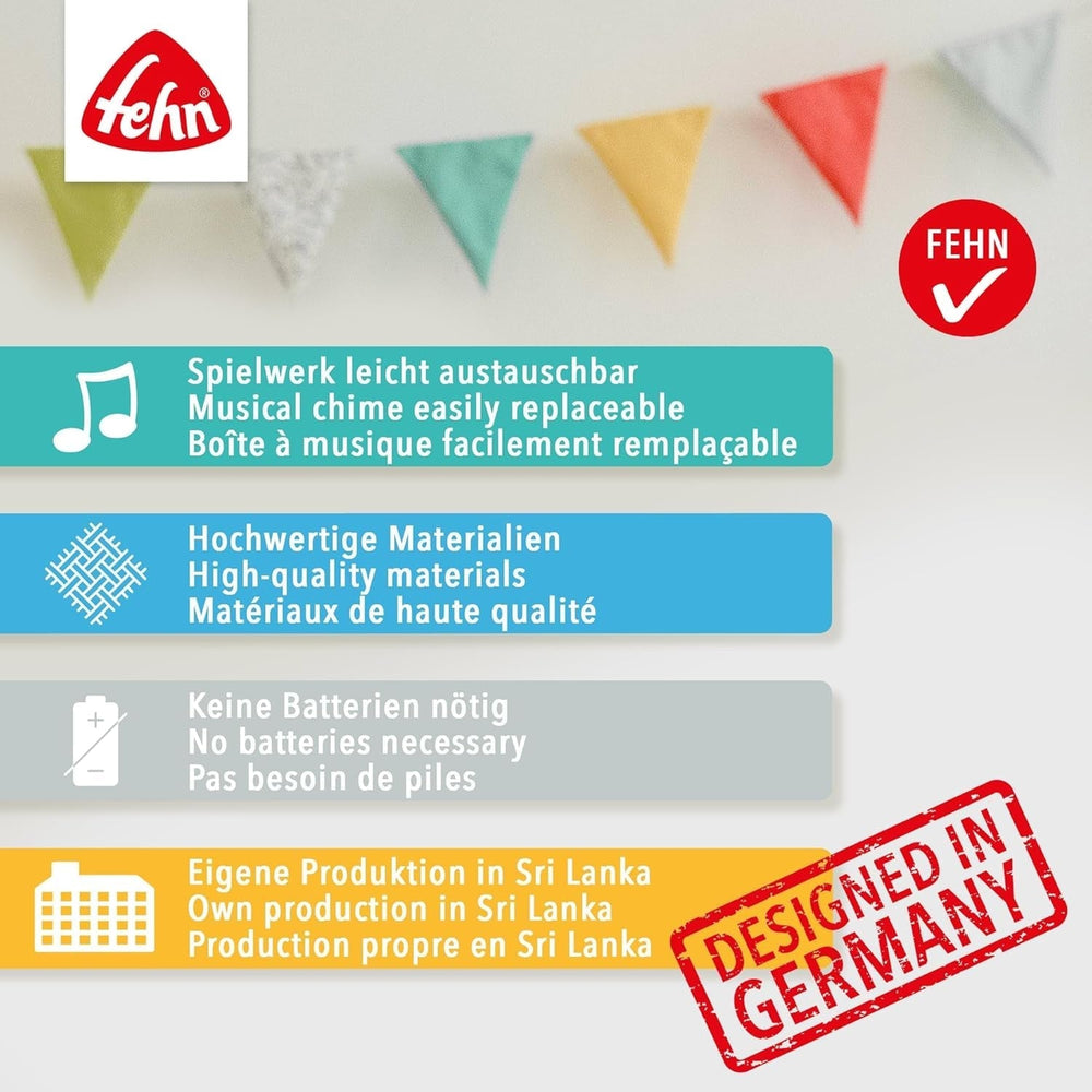 Fehn boîte à musique bébé somnifère mouton - peluche avec accessoire - chanson somnifère "Brahms berceuse" - jouet pour enfants pour le voyage et la maison - jouets musicaux pour bébés et enfants Bebe Naty Shop Toys