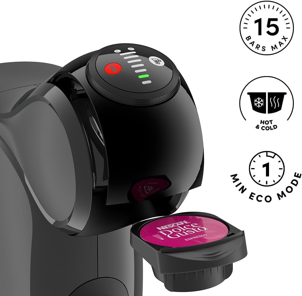 NESCAFÉ DOLCE GUSTO DeLonghi Dolce Gusto Genio S EDG226.A, Machine à expresso à capsules comprenant 3 capsules, design compact, bac d'égouttage réglable, 0,8 l, réservoir d'eau amovible, 1470 W, Anthracite