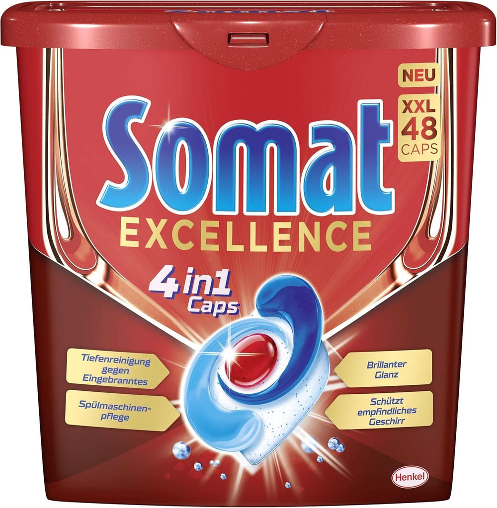 Somat Excellence 4In1 Caps (141 Caps), Détergents pour lave-vaisselle à dissolution rapide Détergents de cuisine Naty Shop 830,4 grammes Citron