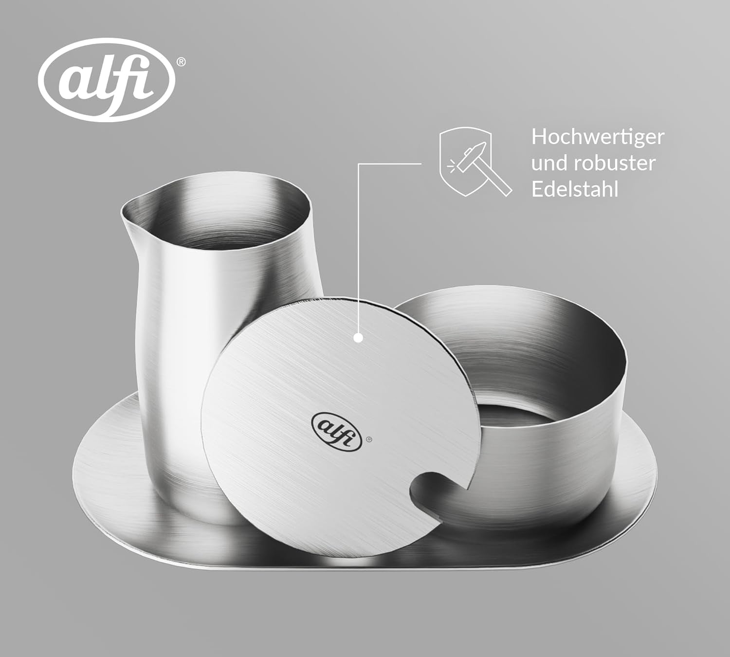 alfi ENSEMBLE À LAIT ET SUCRE, finition mate, ensemble à lait et sucre en acier inoxydable de haute qualité, design élégant, passe au lave-vaisselle, durable