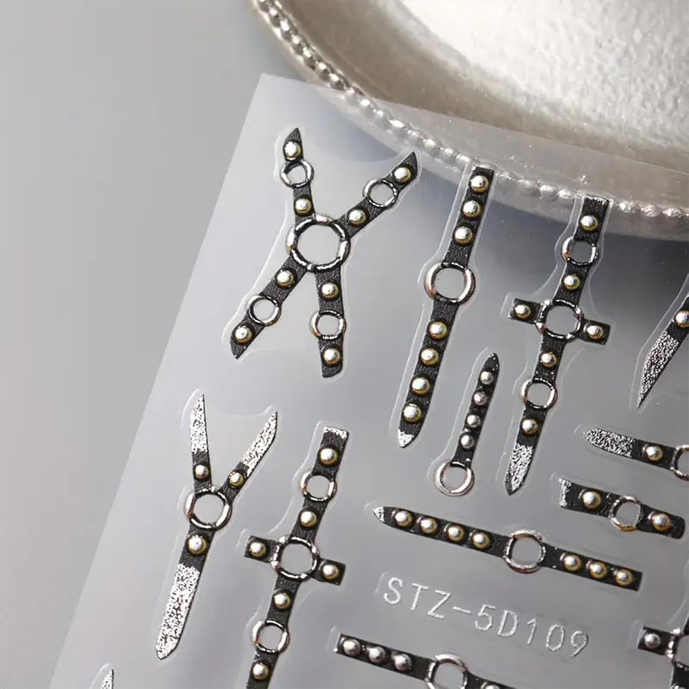 2PCS 5D Embossed Gothic Punk Nagelsticker, Nagel Sticker Selbstklebend Kreuz et X-Form Halloween Nagelaufkleber, Nageldesign Zubehör Für Damen Nail Art