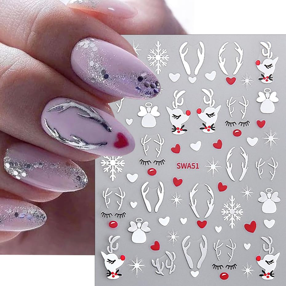 Autocollants pour ongles en forme de flocon de neige de dessin animé, autocollants pour ongles de Noël, autocollants, dessins d'ongles de Noël, nail art, cerf, flocons de neige, autocollants pour ongles de Noël, accessoires pour ongles d'hiver