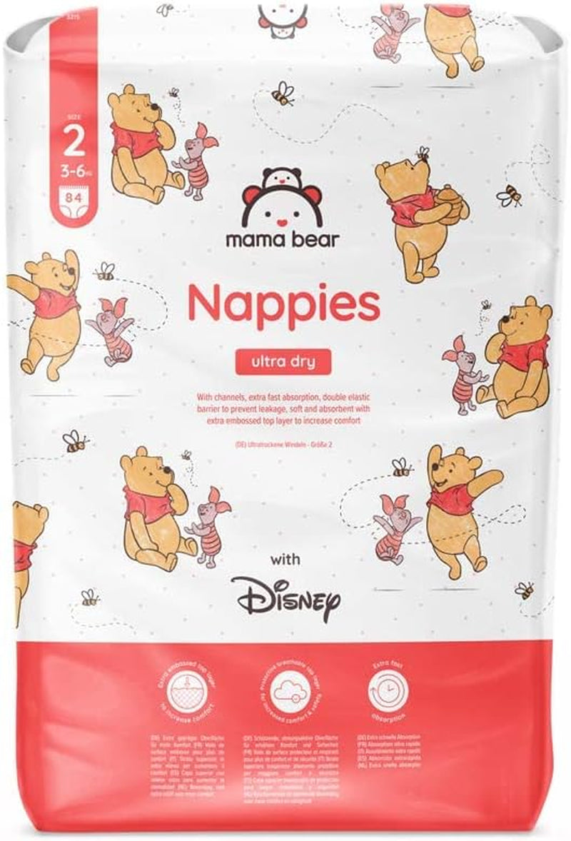 Marque Amazon : Mama Bear Disney Couches Ultra Dry, taille 3 (4-9 kg) – Boîte mensuelle, blanche, 172 unités (2 paquets de 86)