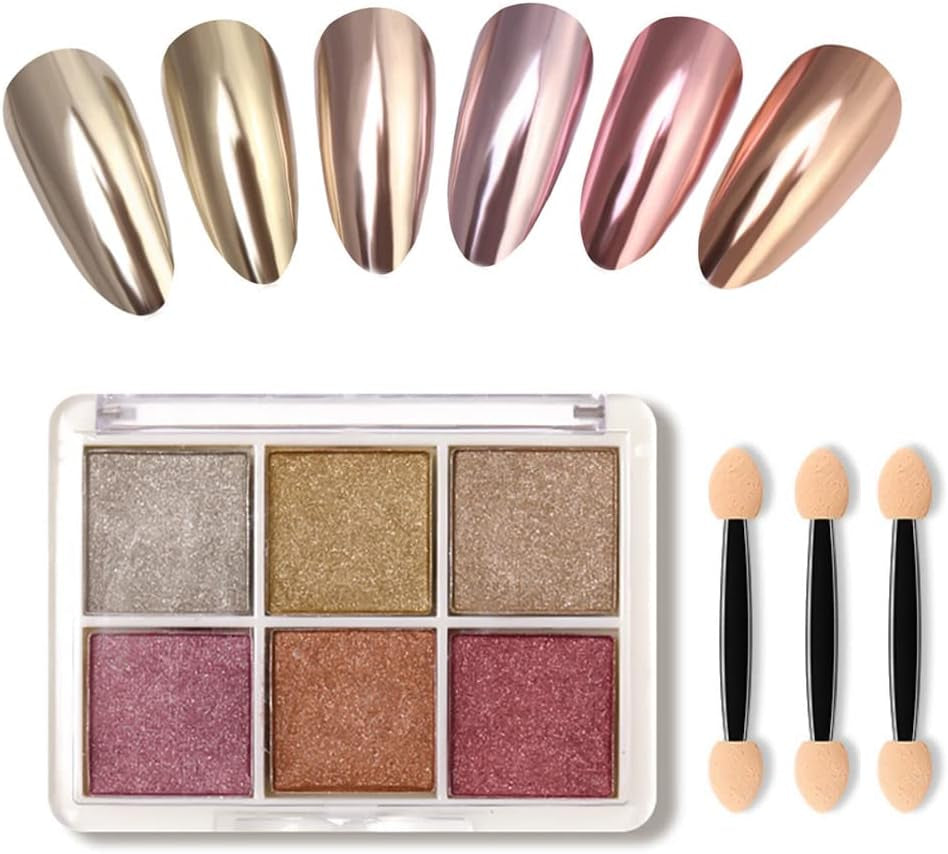 6 couleurs Chrome Glitzerpulver pour ongles, poudre à ongles chromée, poudre à ongles néon perle Nail Art poudre à pigments ensemble bricolage Nageldesign