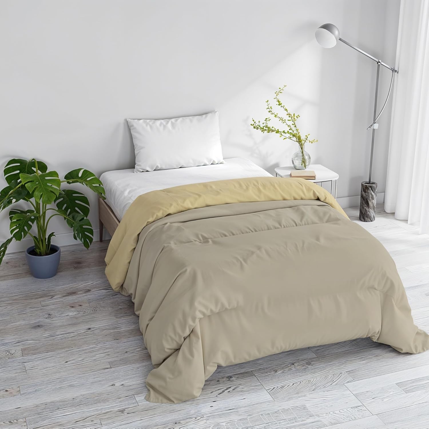 Couverture d'hiver basique, unie et doublée, vert foncé/crème, 200X245Cm Naty Shop Couettes et couettes Taupe/crème 160X245Cm