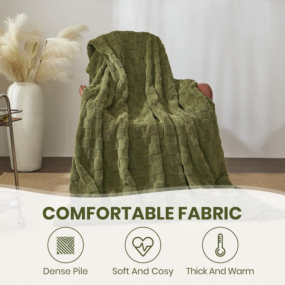 Good Nite Couverture douillette moelleuse pour canapé, couvre-lit en polaire, douce, à carreaux, vert, printemps, été, automne, hiver, quatre saisons (150 x 200 cm, vert olive) Good Nite Lits et couvertures