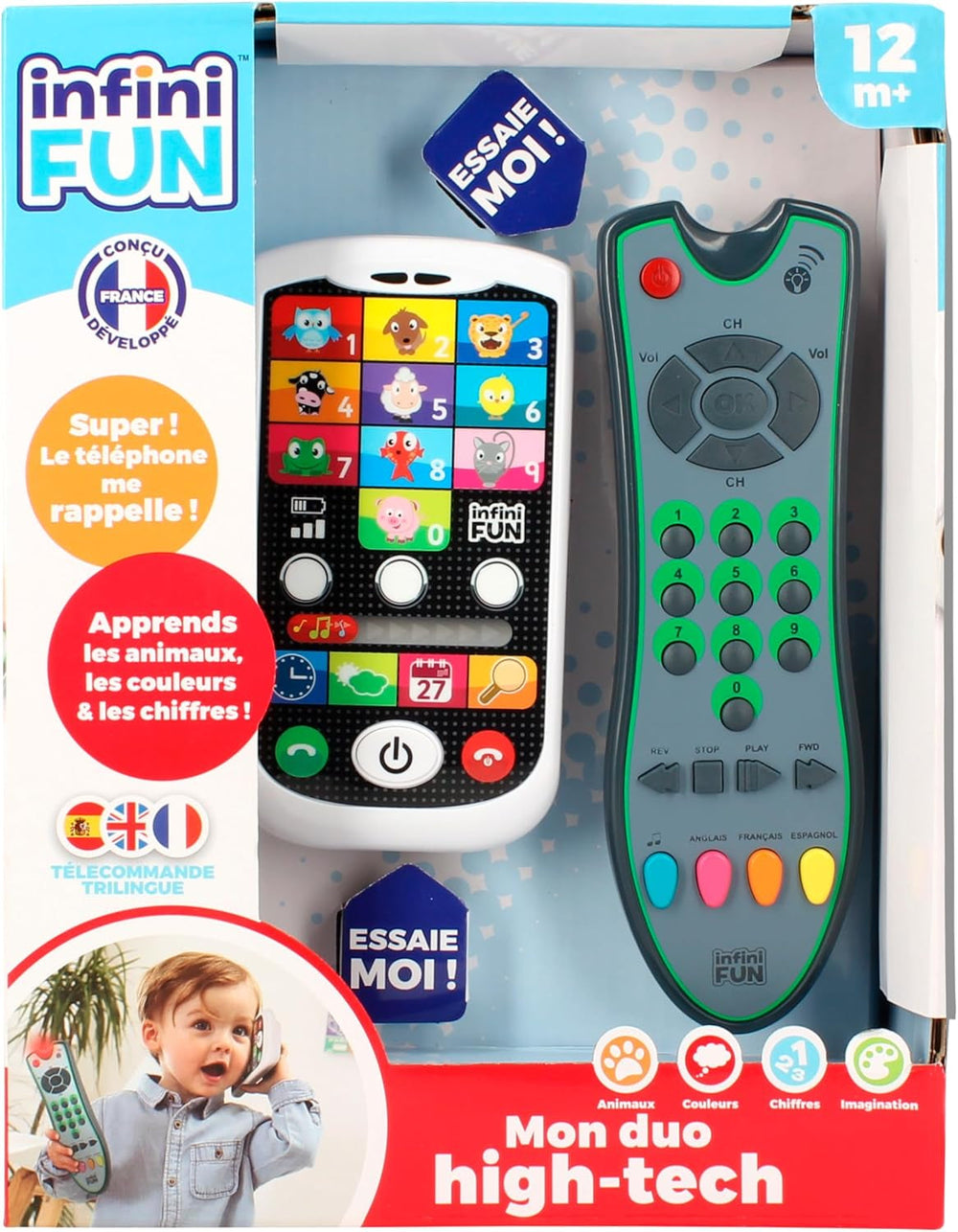 My Duo Téléphone High-Tech + Télécommande - 1 Télécommande Trilingue Français/Anglais/Espagnol et 1 Téléphone Ultra Réaliste - Jouet d'apprentissage multi-activités à partir de 12 ans Jouets Bebe Naty Shop