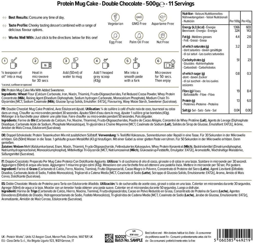 Protein Works Tasse à café protéinée | Crème au chocolat | Dieser Köstliche Nachtisch Ist Sehr Protein- Und Ballaststoffreich| 500G Mélange pour la pâtisserie et la cuisine Naty Shop
