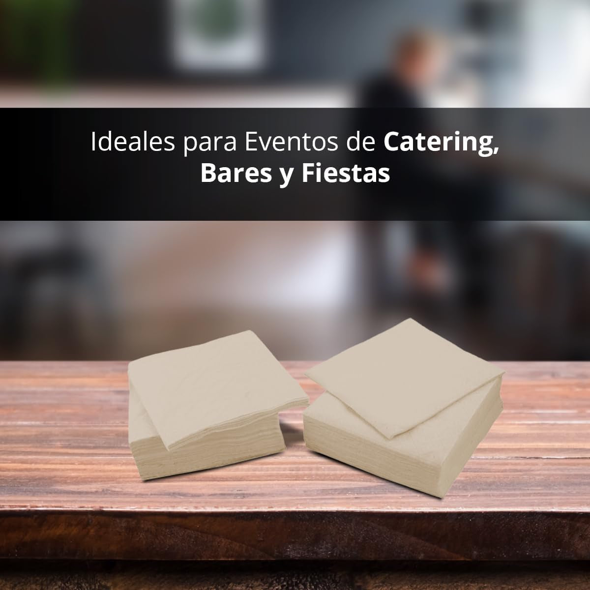 Paquet de 300 serviettes en papier cocktail, 100 % recyclables et biodégradables, porte-serviettes en acier inoxydable, serviettes écologiques, 10 x 10 cm, pliées.