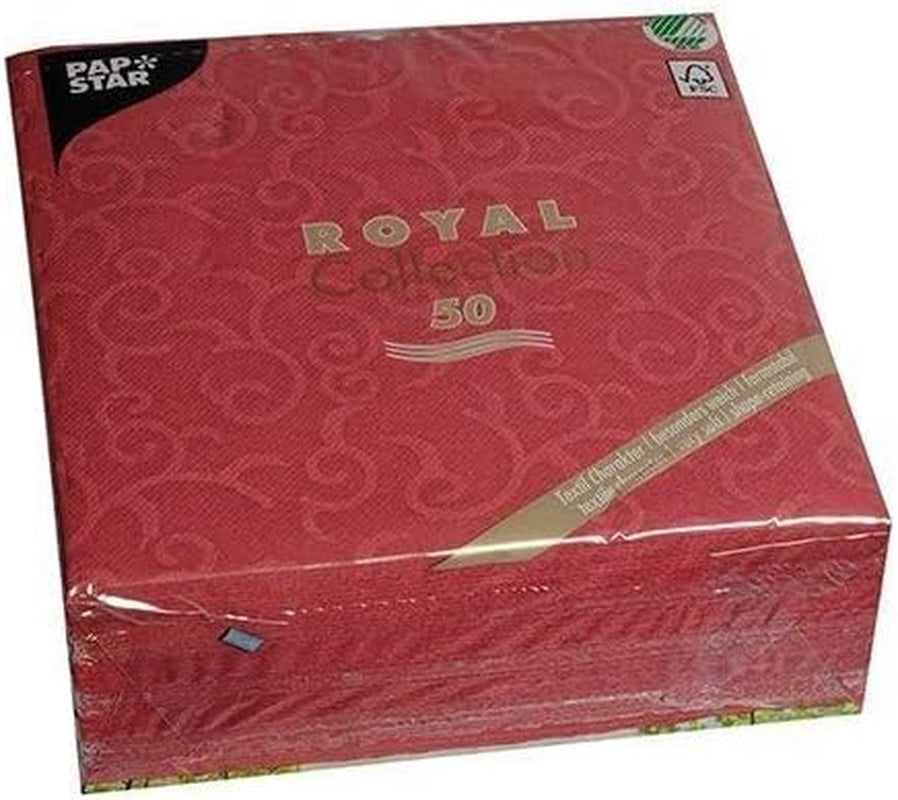 Papstar, 50 serviettes "Collection ROYAL" pli 1/4 40 Cm X 40 Cm Bordeaux "Casali", #84880