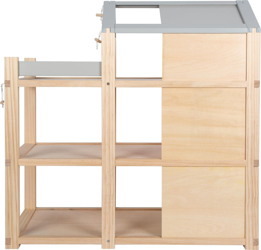 Small Foot Maison de poupée en bois de couleur naturelle – Toit-terrasse à 3 niveaux et ensemble de meubles de 51 pièces encourage le jeu créatif, convient aux enfants de 3 ans et plus, 12541