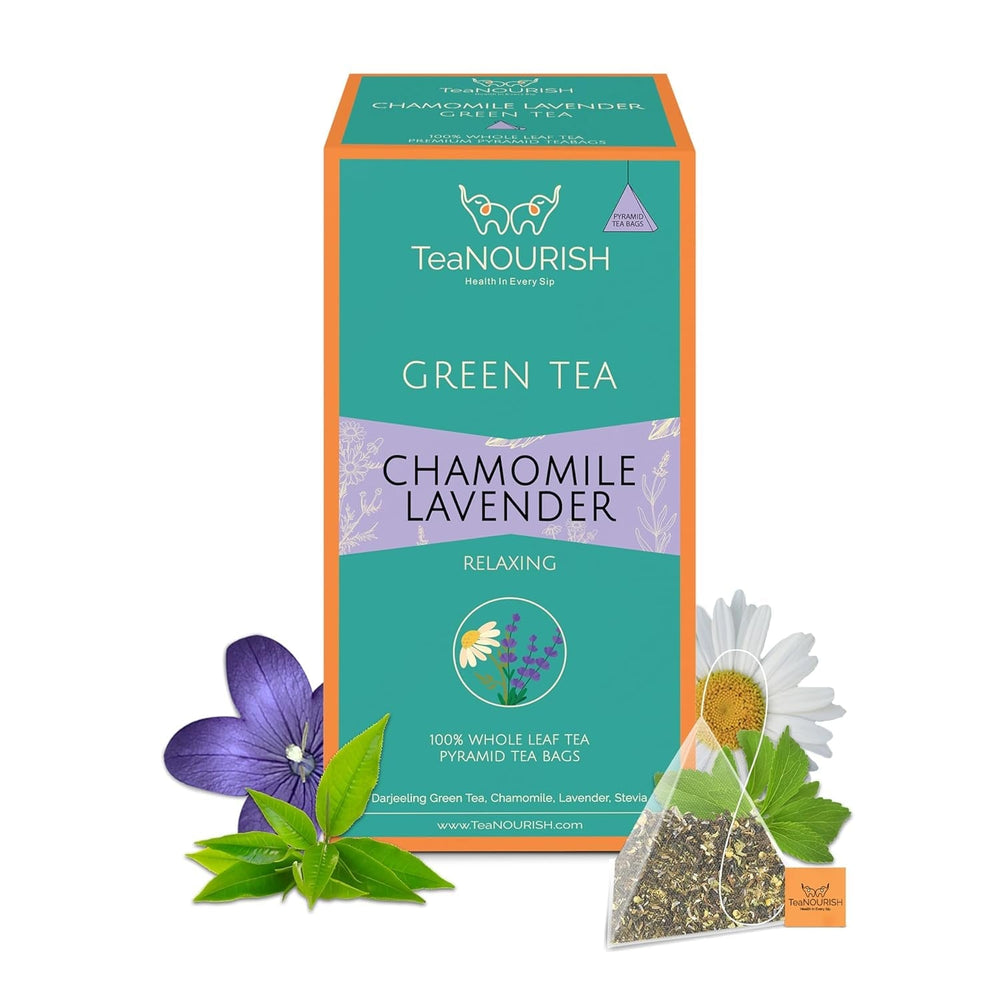Teanourish Ghimbir Tulsi Ceai verde | 20 pliculețe de ceai piramidale | Darjeeling frunze întregi | Superalimente indiene Ghimbir, Tulsi &amp; Lemn dulce | Ameliorează stresul și favorizează digestia