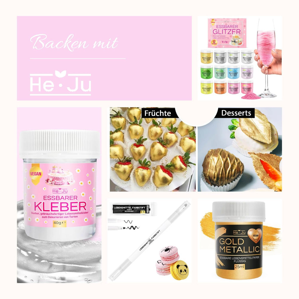 He-Ju 10 g de poudre d'or comestible végétalienne et sans E171, colorant alimentaire doré, paillettes comestibles pour boissons et aliments