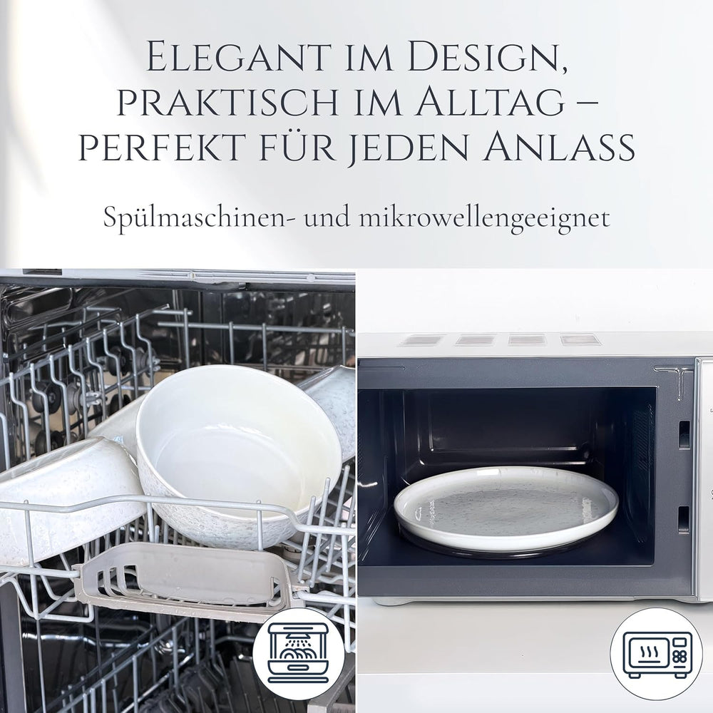 Service de vaisselle 48 pièces en grès céramique pour 12 personnes, design Ibiza, GAGNANT DU TEST. Un magnifique ensemble de vaisselle méditerranéenne en grès céramique comprenant des bols et des assiettes. Service de table Pure Living, beige.