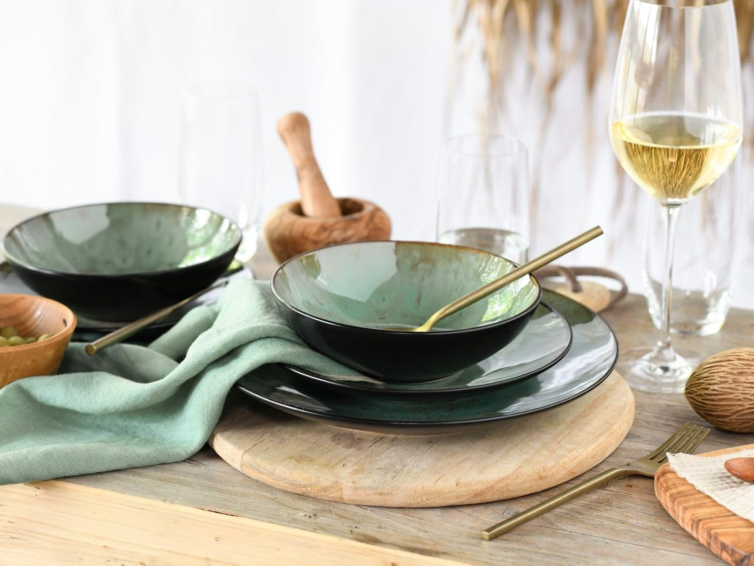 CreaTable, 23631, série Jawa – Glaçage réactif, service de table 16 pièces, service combiné en porcelaine, passe au lave-vaisselle et au micro-ondes, fabrication de qualité