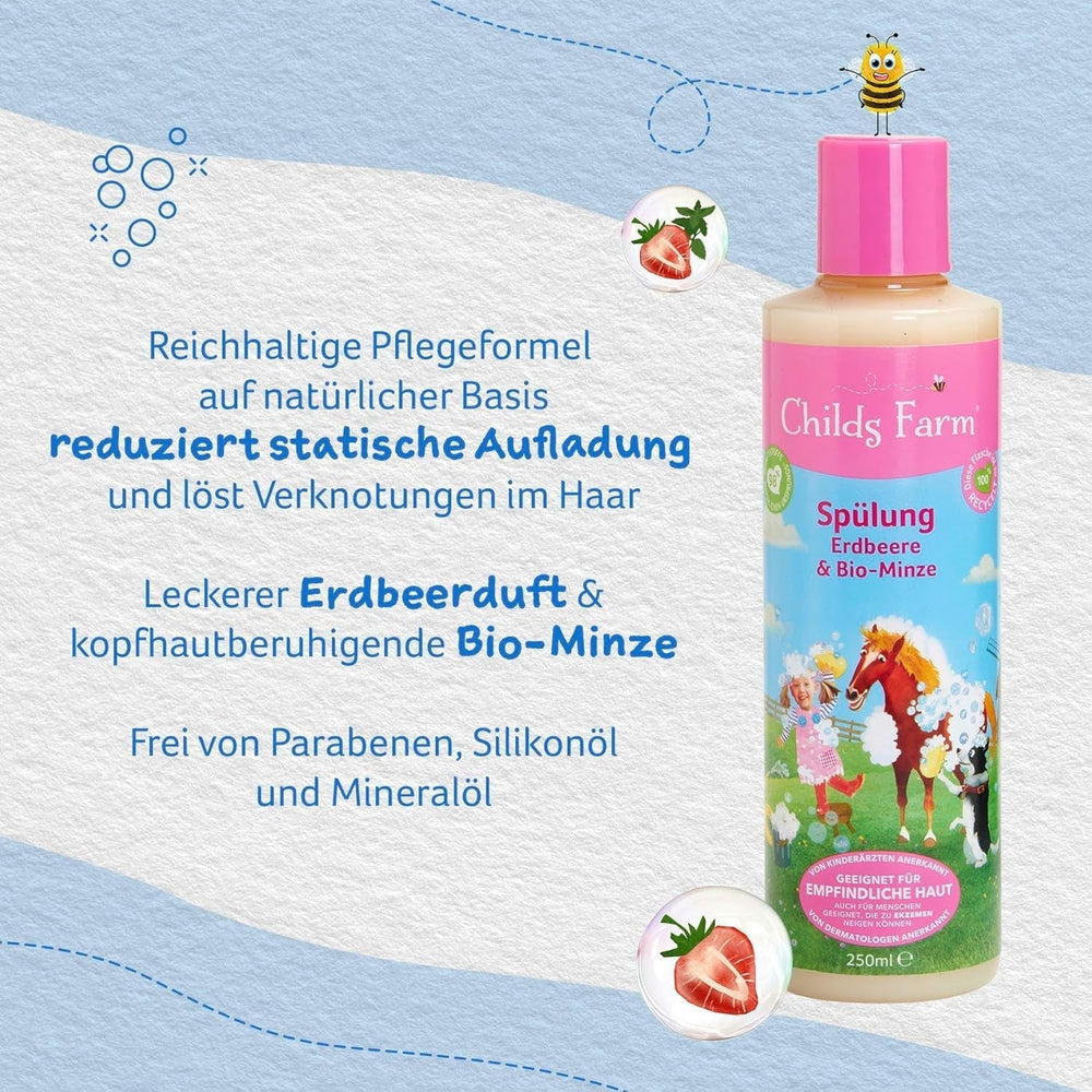 Childs Farm Baume pour enfants 250 ml | Fraises et menthe biologiques | Tous types de cheveux | Nourrir et nourrir | Convient aux peaux sèches, sensibles et sujettes aux névrodermites. Enfants - Bain et Soin Naty Shop