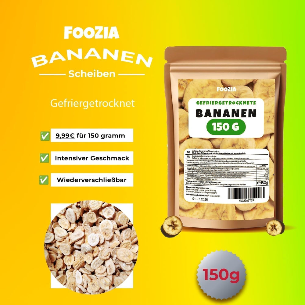 Bananes lyophilisées tranches de 150g, Fruits lyophilisés sans additifs Purs - Fruits secs 100% naturels - Bananes séchées fruits secs de Foozia Produits déshydratés Naty Shop