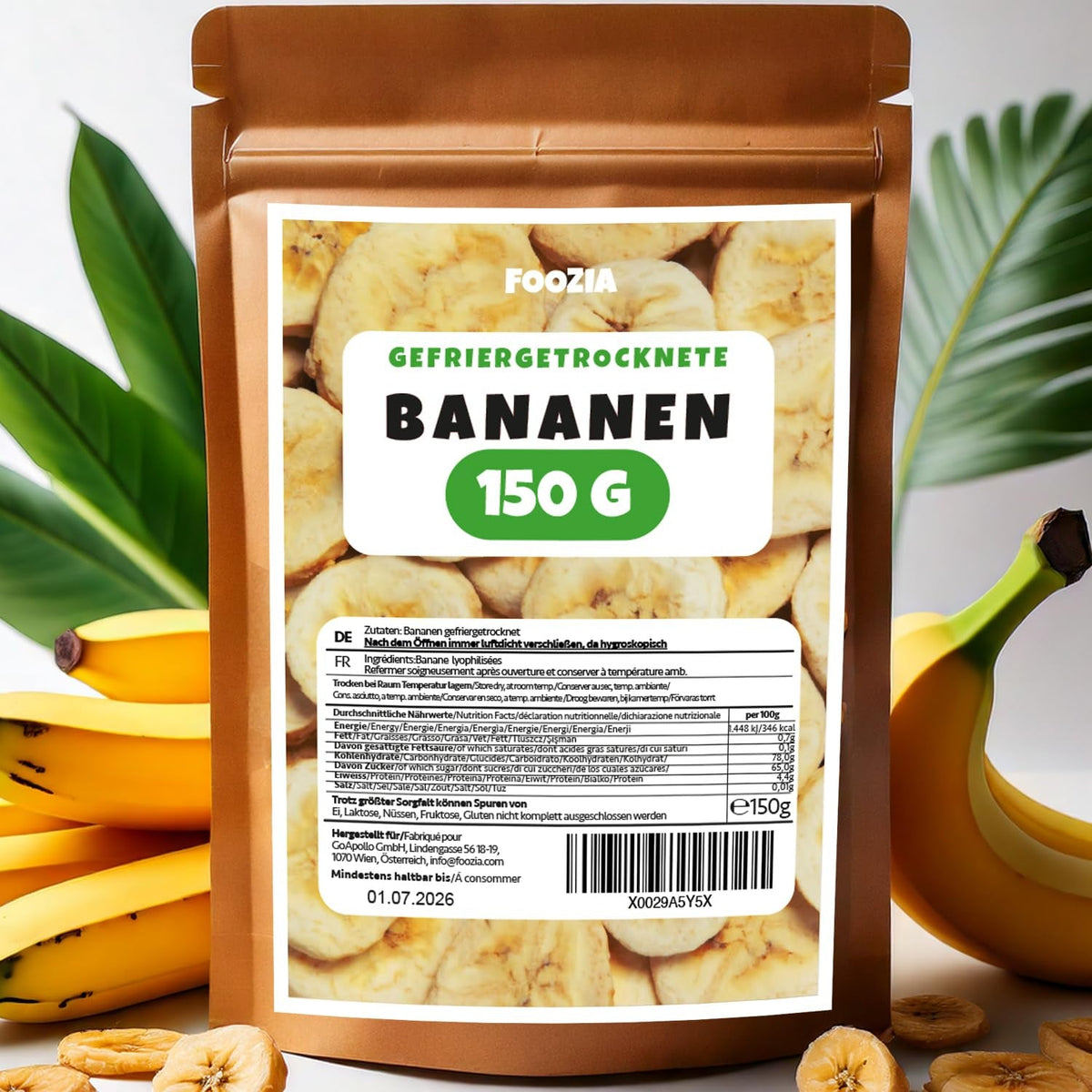 Bananes lyophilisées tranches de 150g, Fruits lyophilisés sans additifs Purs - Fruits secs 100% naturels - Bananes séchées fruits secs de Foozia Produits déshydratés Naty Shop 150G