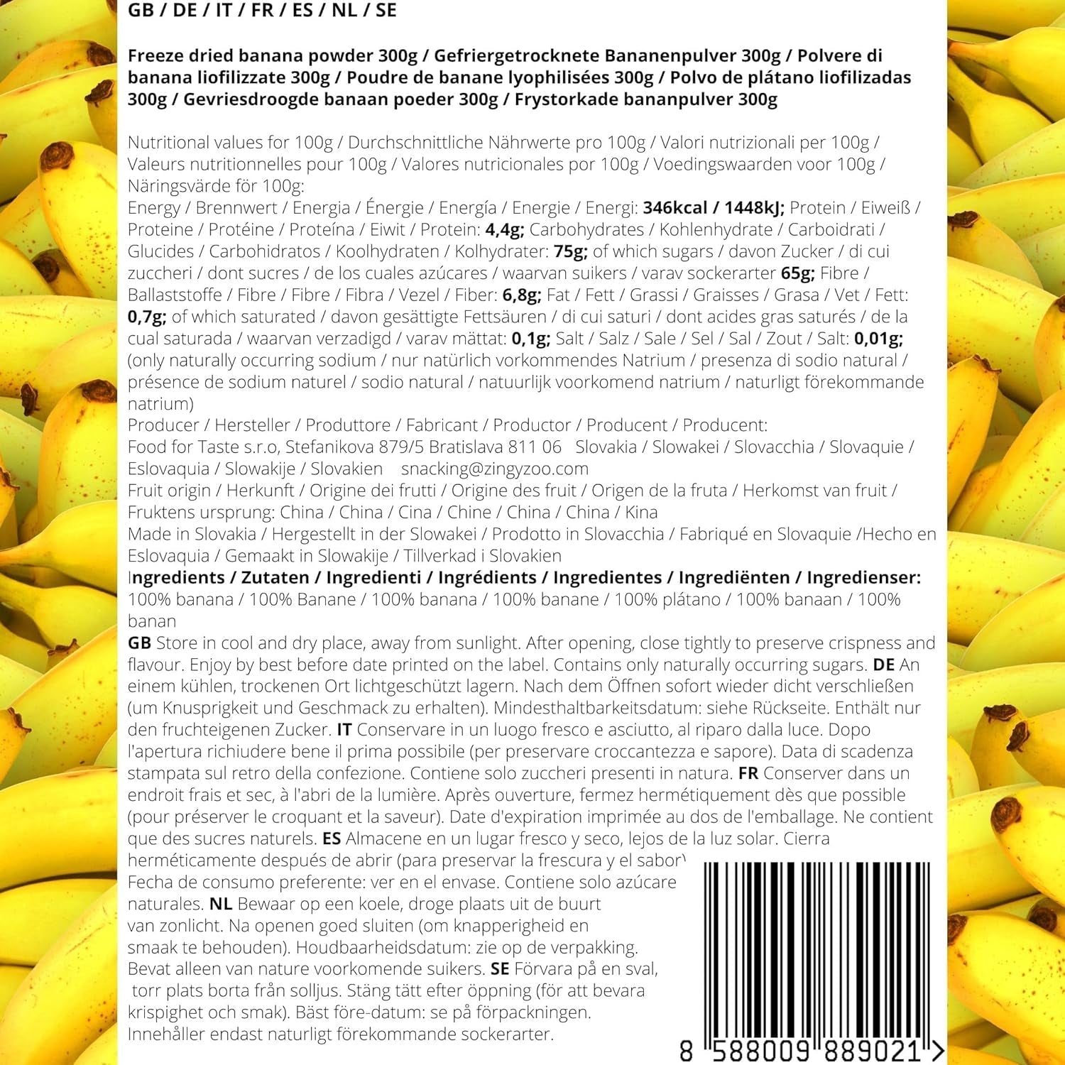 Bananes lyophilisées en poudre | XL 300g Poudre de fruits Poudre de banane lyophilisée | Pour smoothie, pâtisserie, gâteau | Banane lyophilisée | Fruits lyophilisés | ZingyZoo Poudre de Banane Naty Shop Produits Déshydratés