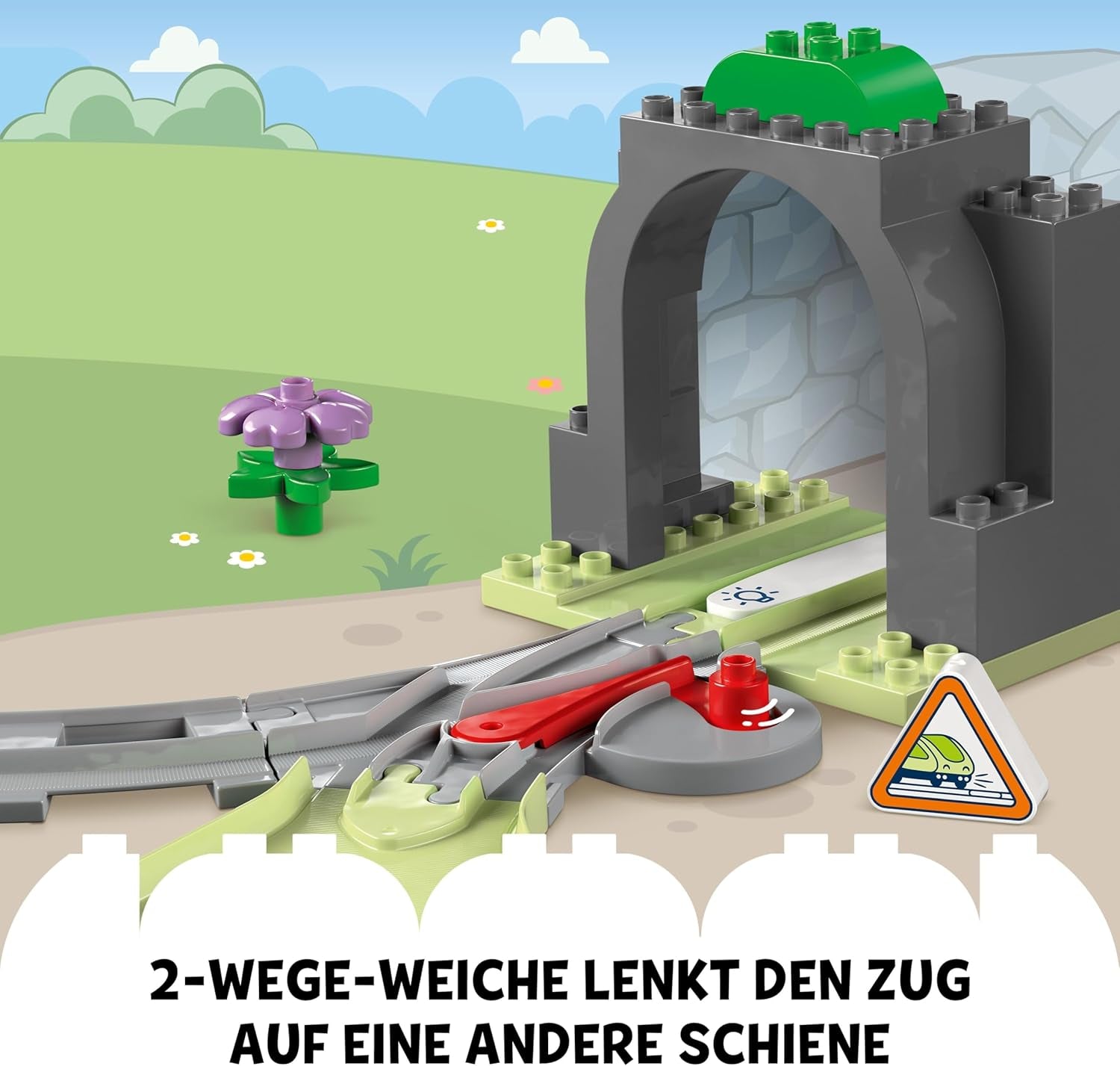 LEGO DUPLO Eisenbahntunnel und Schienen – Erweiterungsset - Lernspielzeug für Kleinkinder – 10-teilige Bahnstrecke mit Trichter und Weiche – Geschenk für Jungen & Mädchen ab 2 Jahren - 10425