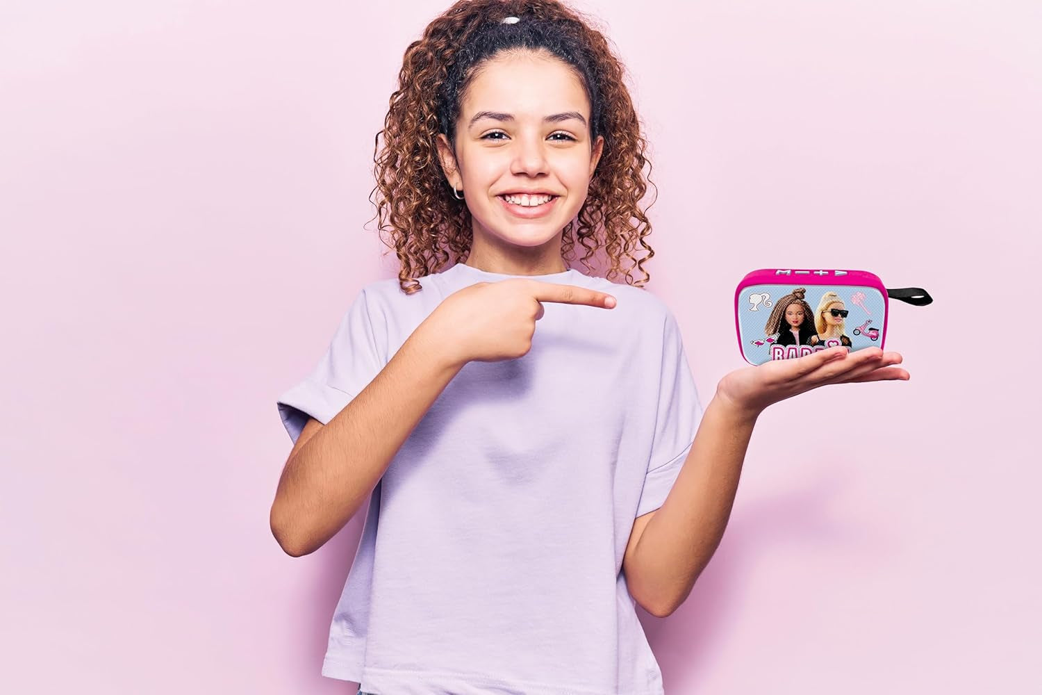 Lexibook Mattel Barbie - Enceinte Bluetooth portable, câbles, USB-C, carte SD/TF, haut-parleur Bluetooth, bleu/rosa, BT018BB
