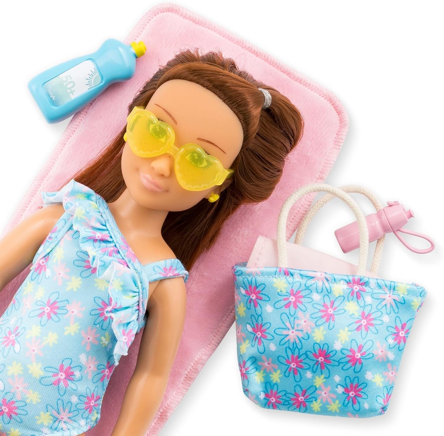 Corolle Girls Zoe Beach Set, Ankleidepuppe im süßen Beach Outfit und 5 Teile, Vanilleduft, 28cm, ab 4 Jahre