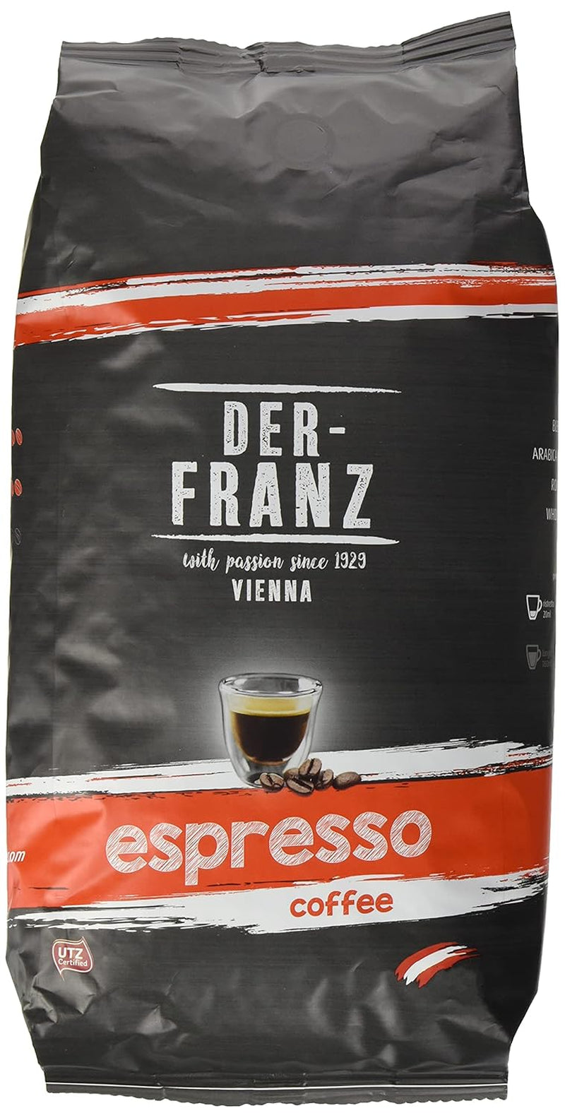 Der-Franz Espresso Kaffee, Intensité 5/5, Arabica et Robusta, Ganze Bohne, 4 x 1000 g