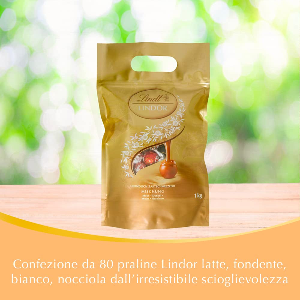 Mélange de chocolat LINDOR | 1371g | Env. 109 boules : Mélange classique pour boules de chocolat au lait et LINDOR | Env. 80 boules de chocolat (lait, blanc, noir 60%, noisette) | Emballage en vrac, 1 kg