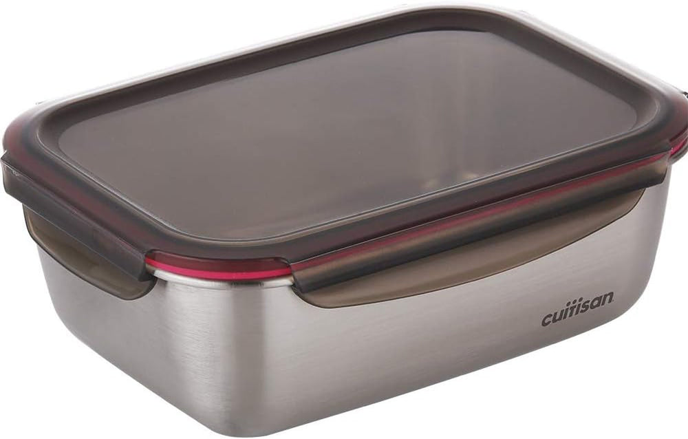 CANDL Cuitisan (Flora) Pot de conservation alimentaire en acier inoxydable avec couvercle à clip, rectangulaire, adapté au micro-ondes + four, pot de conservation, EC7-SS10 2800 ml Boîtes de conservation alimentaire Naty Shop